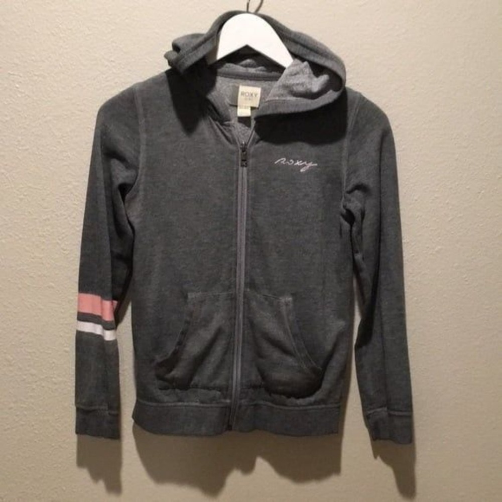 Roxy Sweatshirt Hoodie Full Zip Size 12 gray surfer beachy lightweight